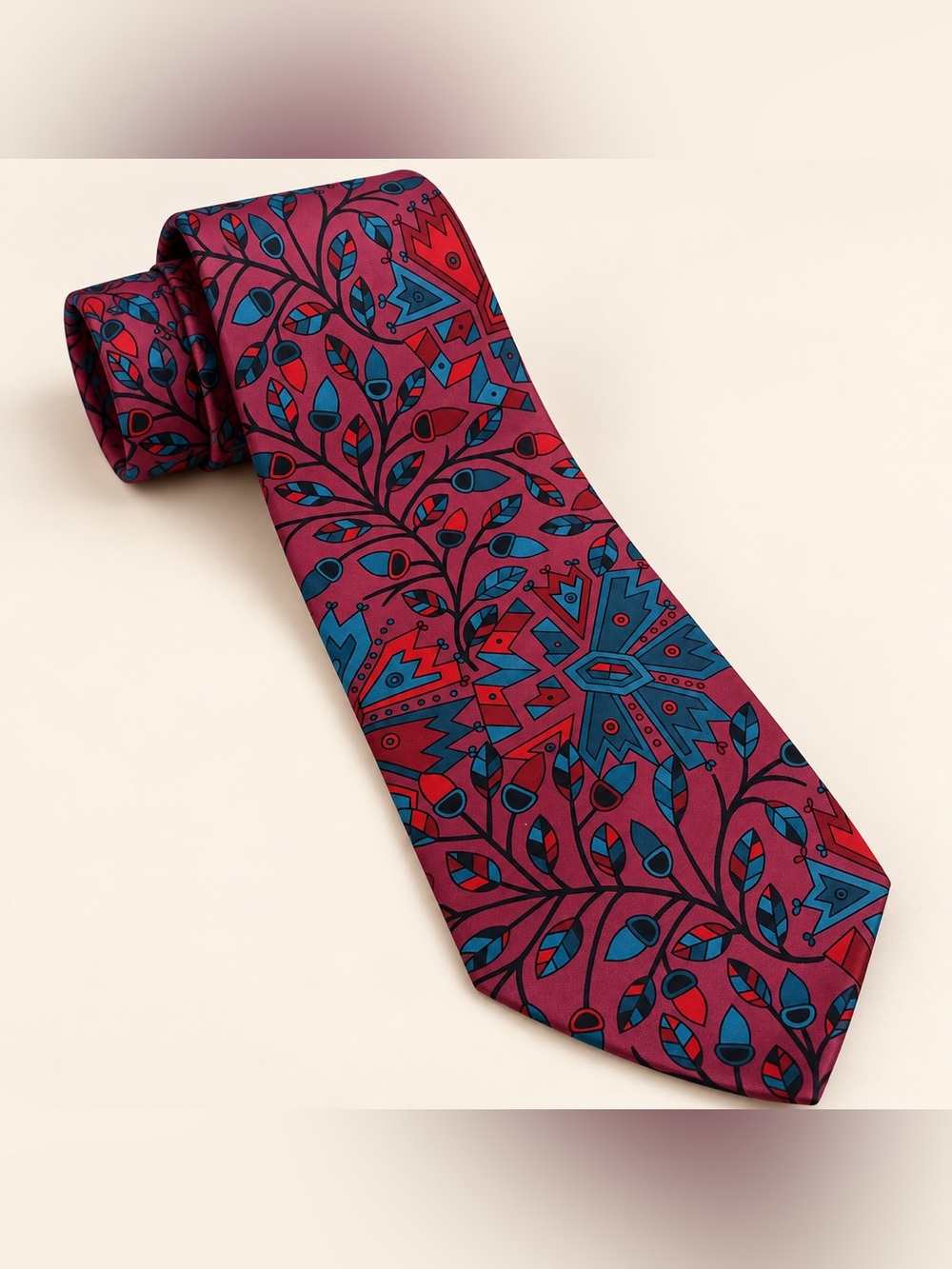 Vintage Gianni Versace Tie Raspberry Teal Abstract Floral Medusa 58.5"